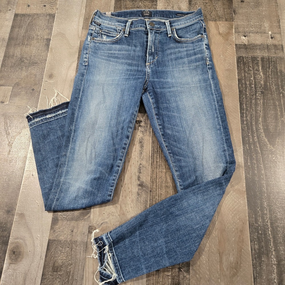 Citizens of Humanity Rocket Crop High Rise Skinny Jeans Blue 25 Distressed Hem